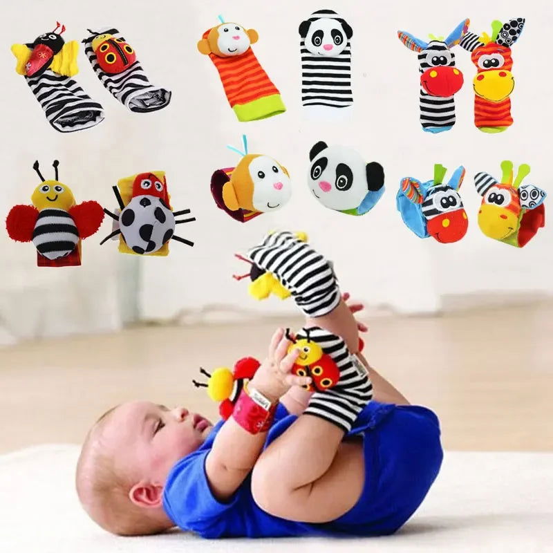 Baby Toys 0 6 12 Months Cute Stuffed Animals Baby Rattle Socks Wrist Baby Rattles Newborn Toys Make Sounds Games For Babies - Slobuy
