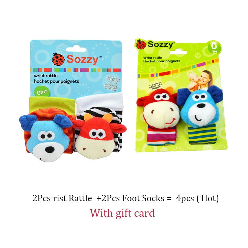 Baby Toys 0 6 12 Months Cute Stuffed Animals Baby Rattle Socks Wrist Baby Rattles Newborn Toys Make Sounds Games For Babies - Slobuy