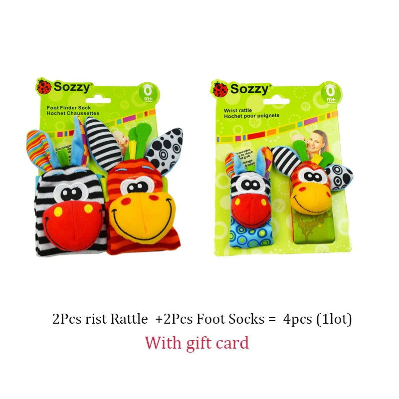 Baby Toys 0 6 12 Months Cute Stuffed Animals Baby Rattle Socks Wrist Baby Rattles Newborn Toys Make Sounds Games For Babies - Slobuy