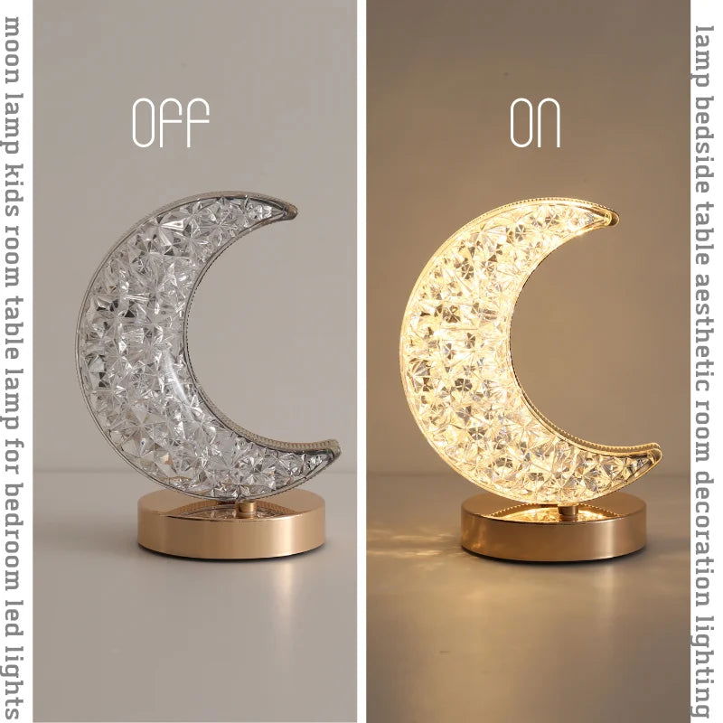 Bedroom Crystal Touch Dimming Night Light Girls Room Home Decor Aesthetics USB Bedside LED Ambient Table 3d Moon Lamp - Slobuy