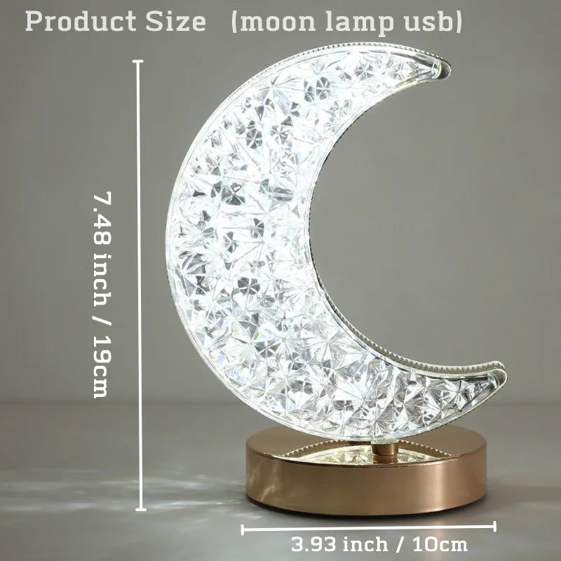 Bedroom Crystal Touch Dimming Night Light Girls Room Home Decor Aesthetics USB Bedside LED Ambient Table 3d Moon Lamp - Slobuy