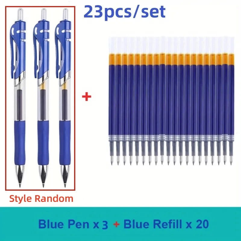 23pcs Retractable Ballpoint Pen Large Capacity 0.5mm Ballpoint Pen Black/Red/Blue Replaceable Refill Stationery School Supplies - Slobuy