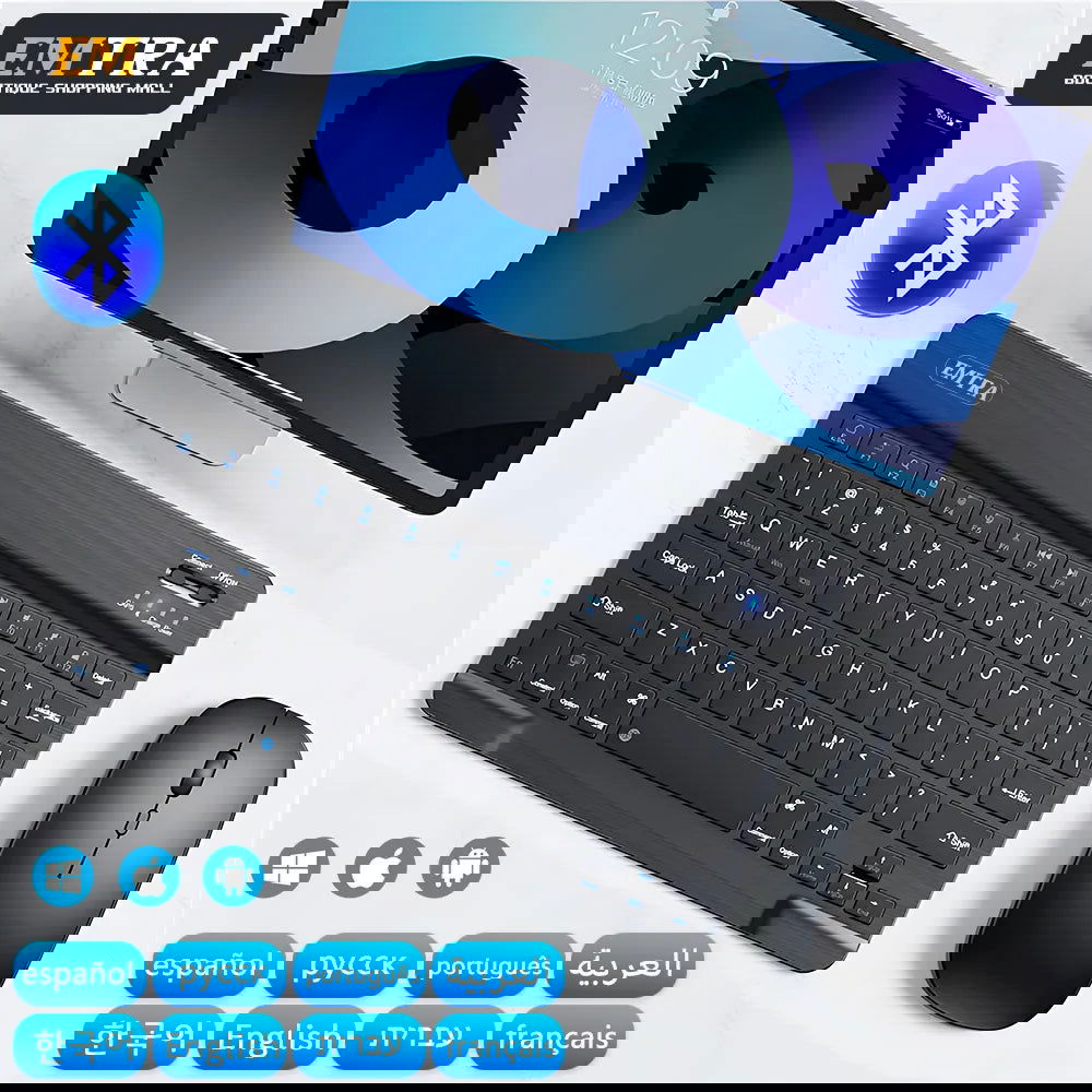 Bluetooth Wireless Keyboard Mouse For IOS Android Windows Tablet For iPad Air Mini Pro Spanish Korean Portugal Russian Keyboard - Slobuy