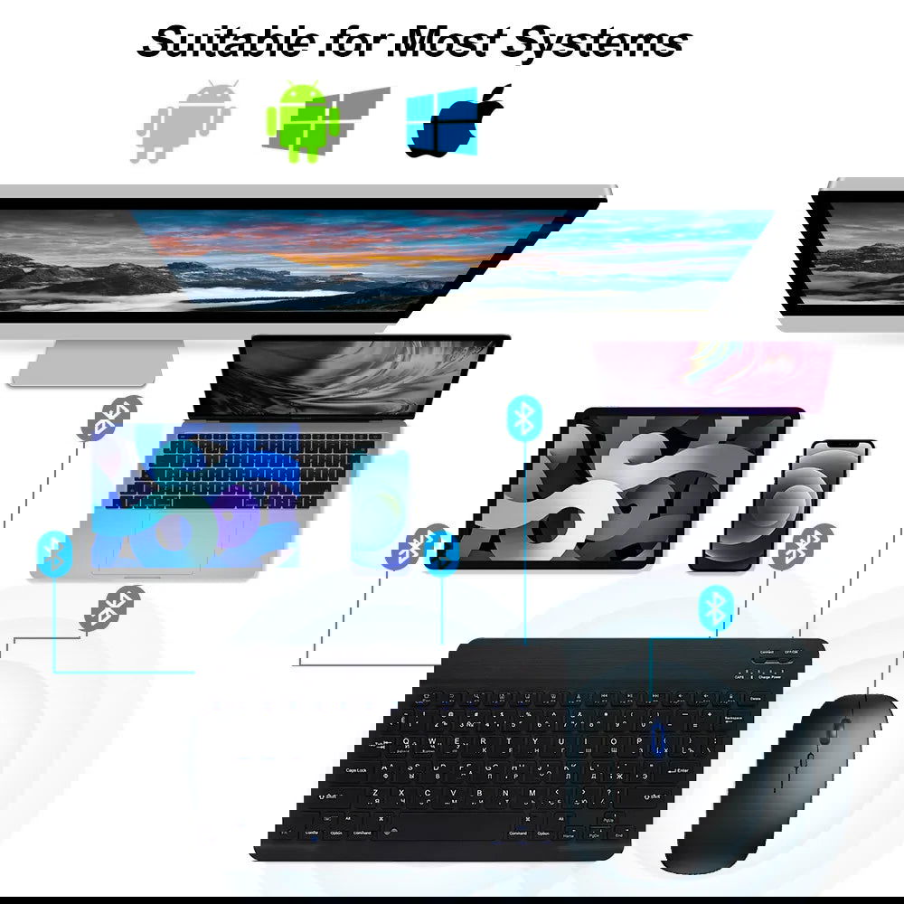 Bluetooth Wireless Keyboard Mouse For IOS Android Windows Tablet For iPad Air Mini Pro Spanish Korean Portugal Russian Keyboard - Slobuy