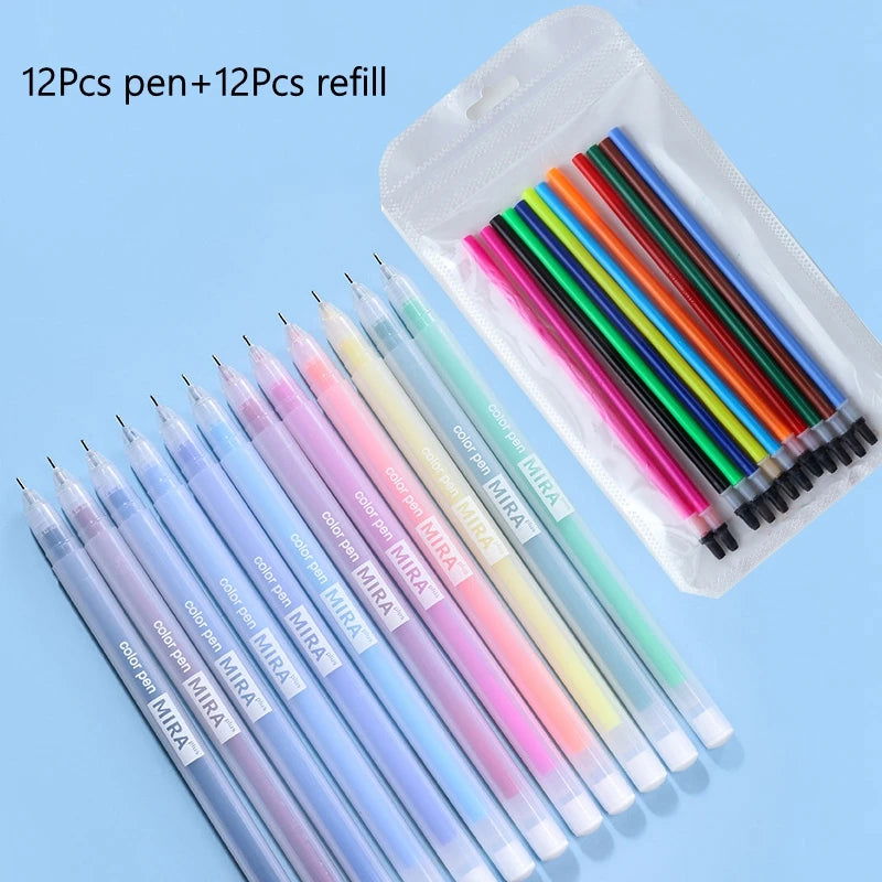 24/12PCS/Box Color Gel Pen Refill Set Kawaii 0.5mm Candy Colors Ballpoint Pens Student Office Writing Pens School Stationery - Slobuy