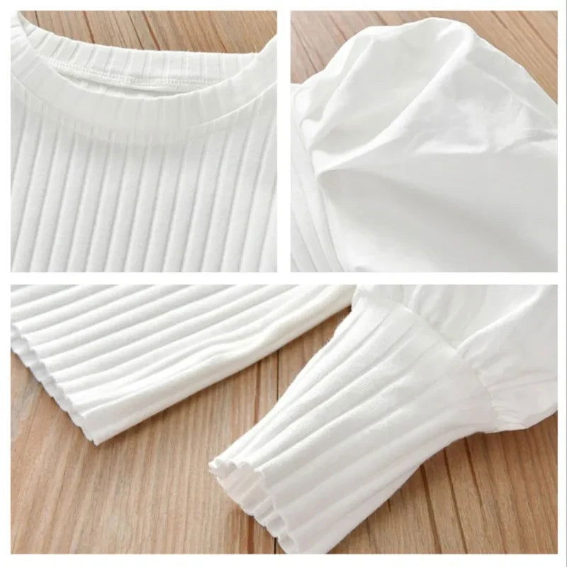 Children's Bubble Sleeve Top Fashionable Breathable Lightweight Long Sleeve Children's Travel Sunscreen Party Can Wear - Slobuy
