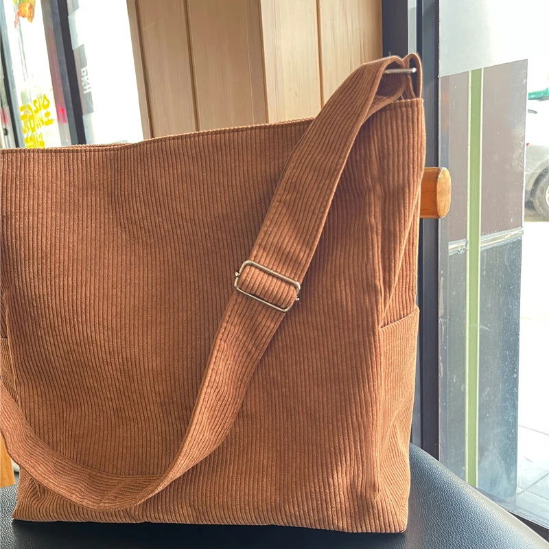 Corduroy Shoulder Bags 2023 Women Fashion Leisure College Style Shopper Multi-Pocket Large Capacity Designer Handbags Totes Bags - Slobuy