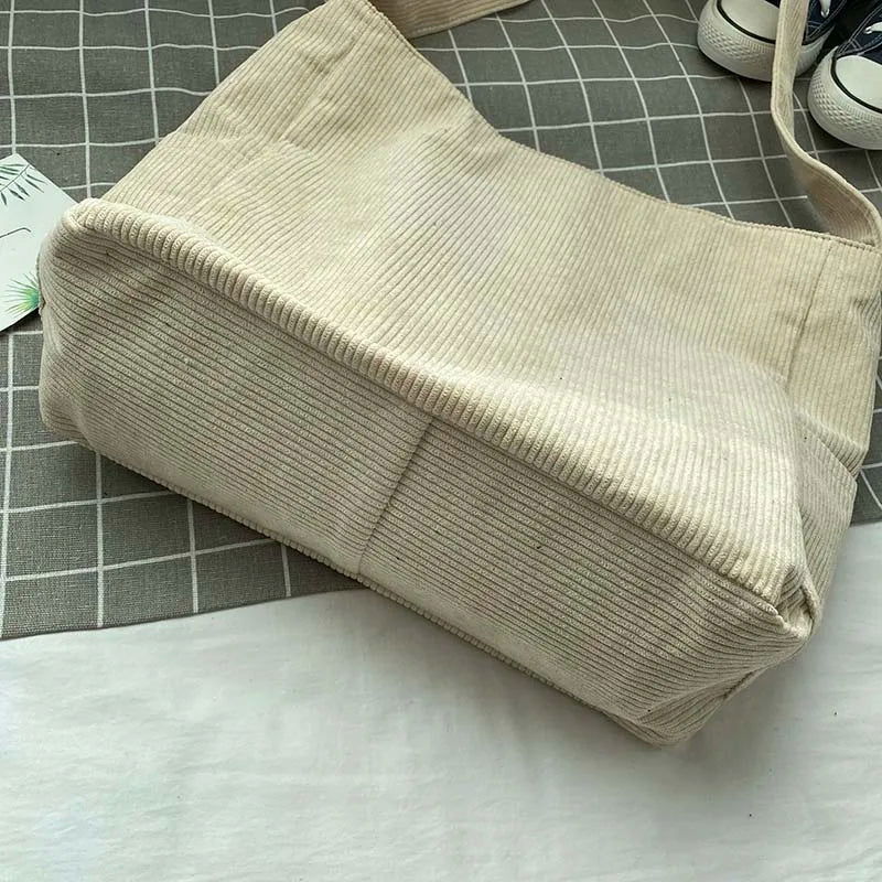 Corduroy Shoulder Bags 2023 Women Fashion Leisure College Style Shopper Multi-Pocket Large Capacity Designer Handbags Totes Bags - Slobuy