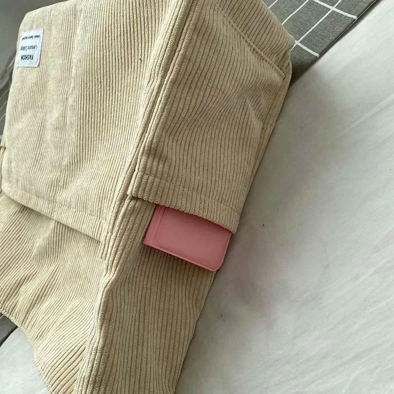Corduroy Shoulder Bags 2023 Women Fashion Leisure College Style Shopper Multi-Pocket Large Capacity Designer Handbags Totes Bags - Slobuy