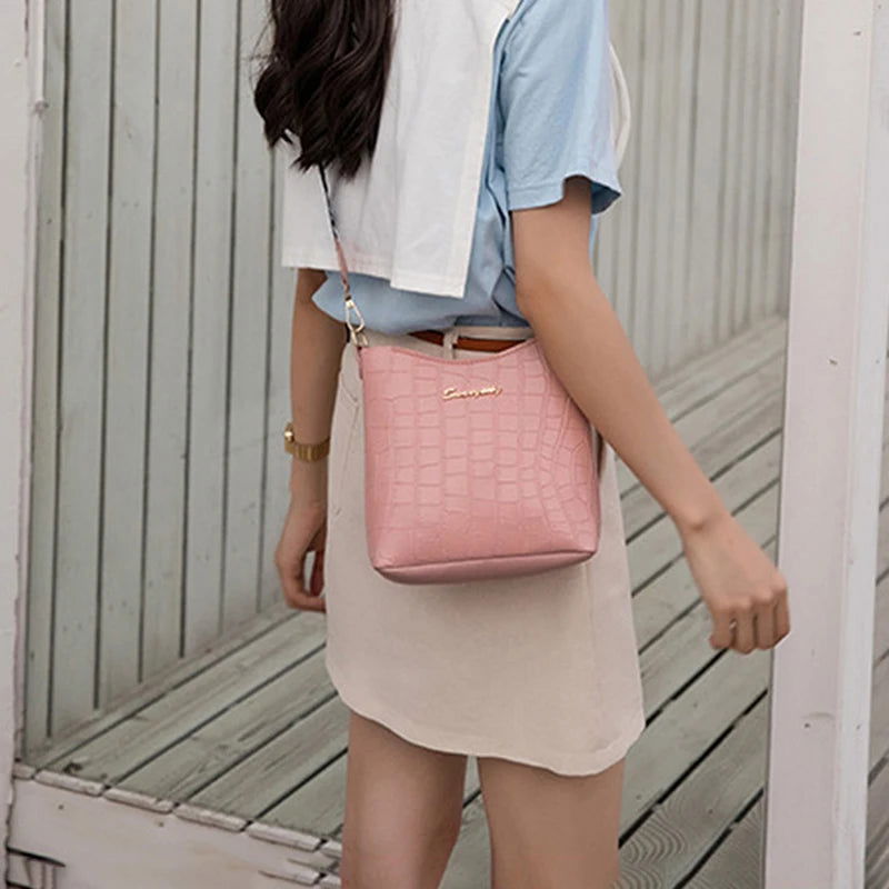 Crocodile Messenger Bags For Women Luxury High Quality Ladies Handbags Bucket Bag Pu Leather Crossbody Shoulder Bag Female - Slobuy
