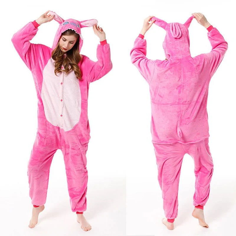 Disney Stitch Costumes Women Stitch Cosplay Jumpsuit for Adults Cute Hooded Pajamas Onesie Halloween Costumes Women Men - Slobuy