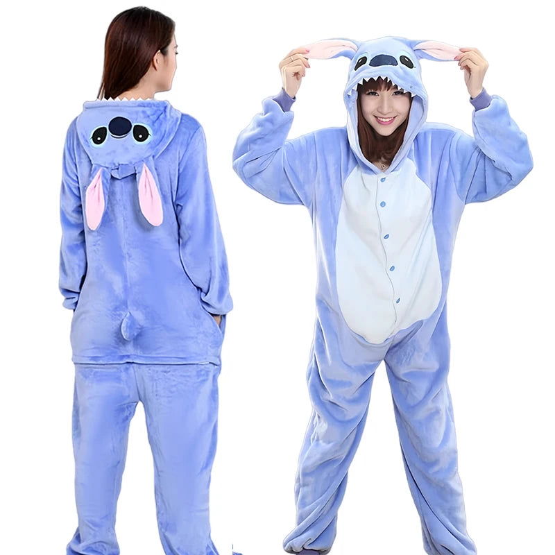Disney Stitch Costumes Women Stitch Cosplay Jumpsuit for Adults Cute Hooded Pajamas Onesie Halloween Costumes Women Men - Slobuy