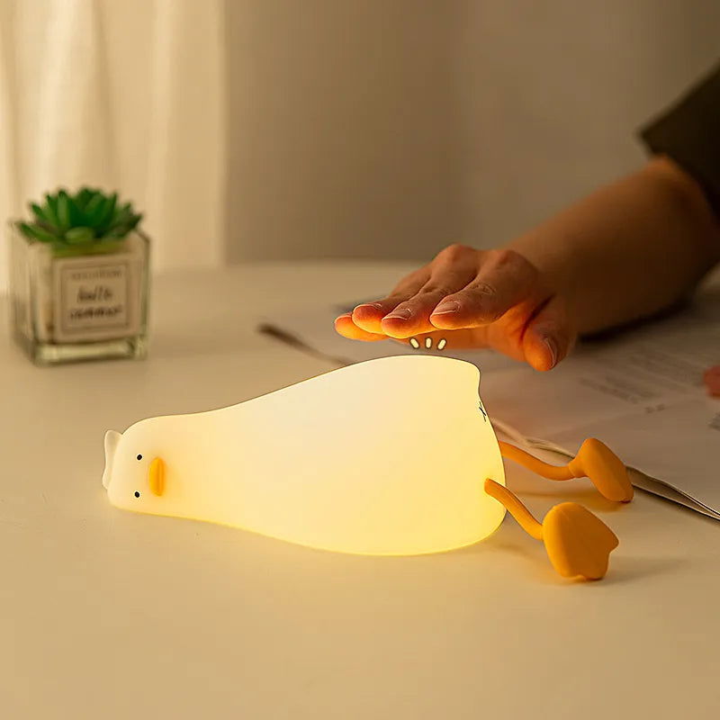 Duck Rechargeable LED Night Light Pat Silicone Lamp Bedside Cartoon Cute Children Nightlights for Home Room Decor Birthday Gift - Slobuy