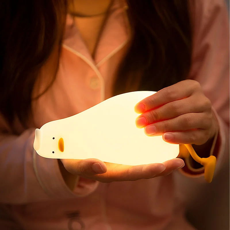 Duck Rechargeable LED Night Light Pat Silicone Lamp Bedside Cartoon Cute Children Nightlights for Home Room Decor Birthday Gift - Slobuy