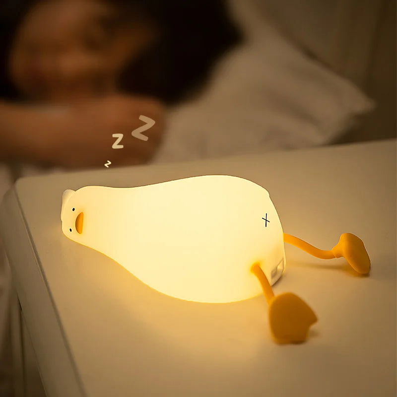 Duck Rechargeable LED Night Light Pat Silicone Lamp Bedside Cartoon Cute Children Nightlights for Home Room Decor Birthday Gift - Slobuy