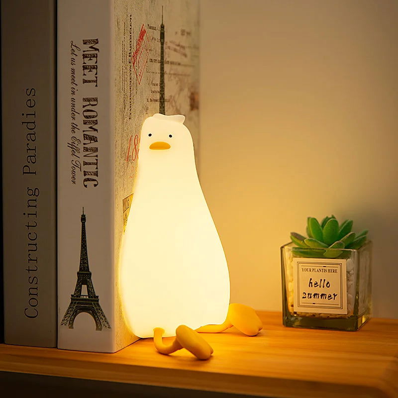 Duck Rechargeable LED Night Light Pat Silicone Lamp Bedside Cartoon Cute Children Nightlights for Home Room Decor Birthday Gift - Slobuy