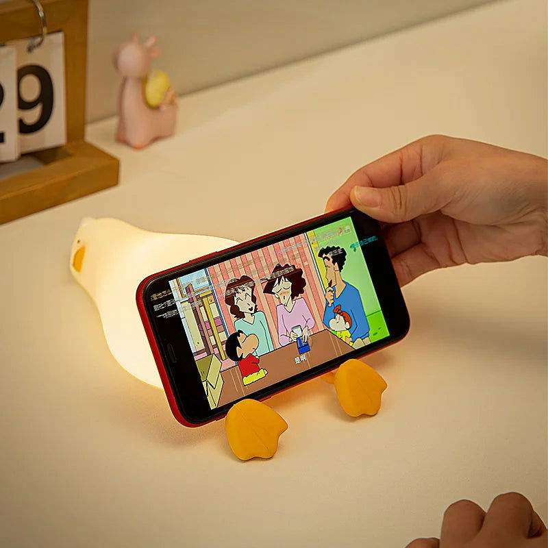 Duck Rechargeable LED Night Light Pat Silicone Lamp Bedside Cartoon Cute Children Nightlights for Home Room Decor Birthday Gift - Slobuy