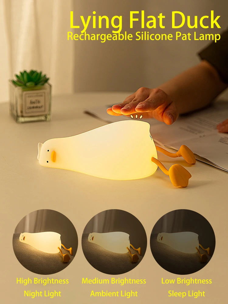 Duck Rechargeable LED Night Light Pat Silicone Lamp Bedside Cartoon Cute Children Nightlights for Home Room Decor Birthday Gift - Slobuy