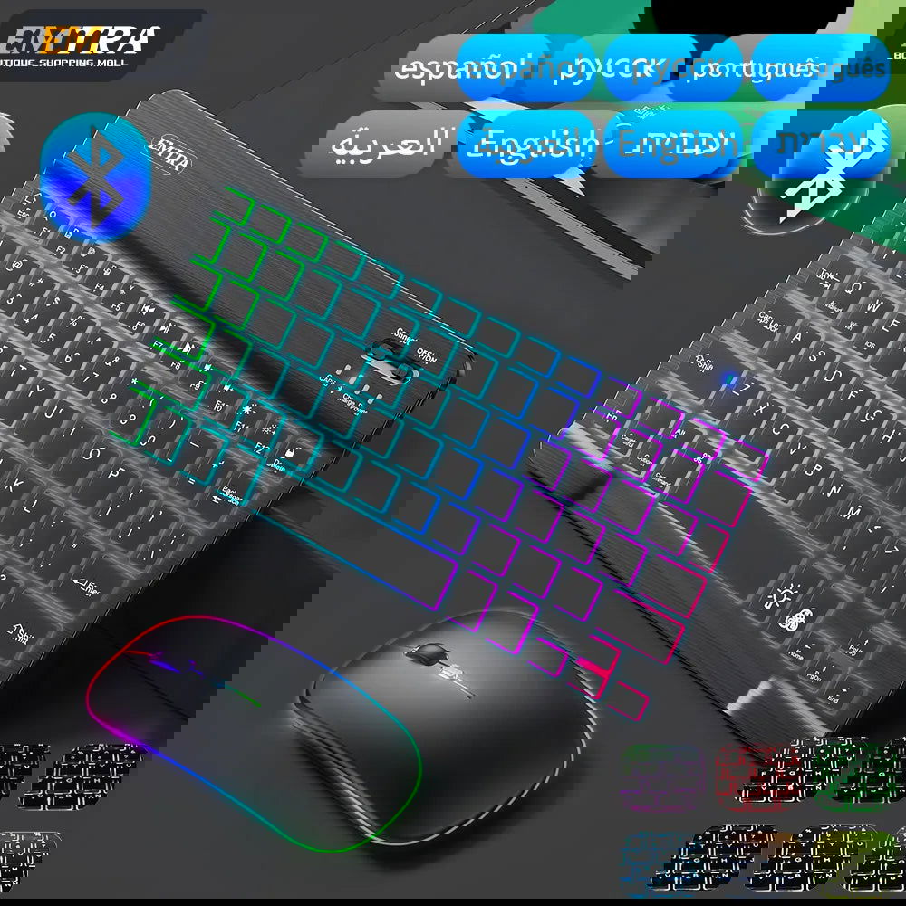 EMTRA Backlit Backlight Bluetooth Keyboard Mouse For IOS Android Windows For iPad Portuguese keyboard Spanish keyboard and Mouse - Slobuy