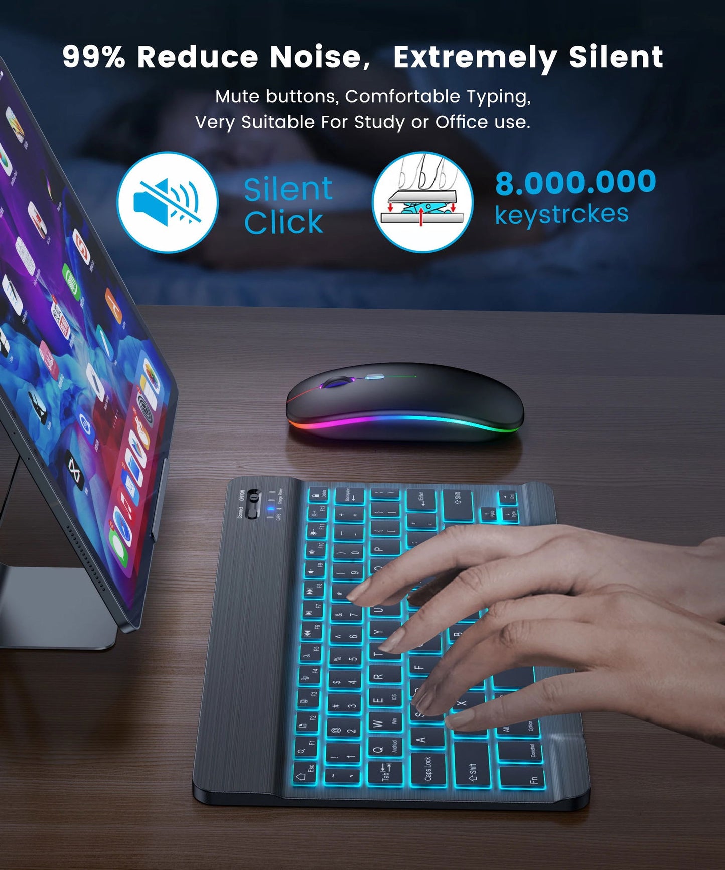 EMTRA Backlit Backlight Bluetooth Keyboard Mouse For IOS Android Windows For iPad Portuguese keyboard Spanish keyboard and Mouse - Slobuy