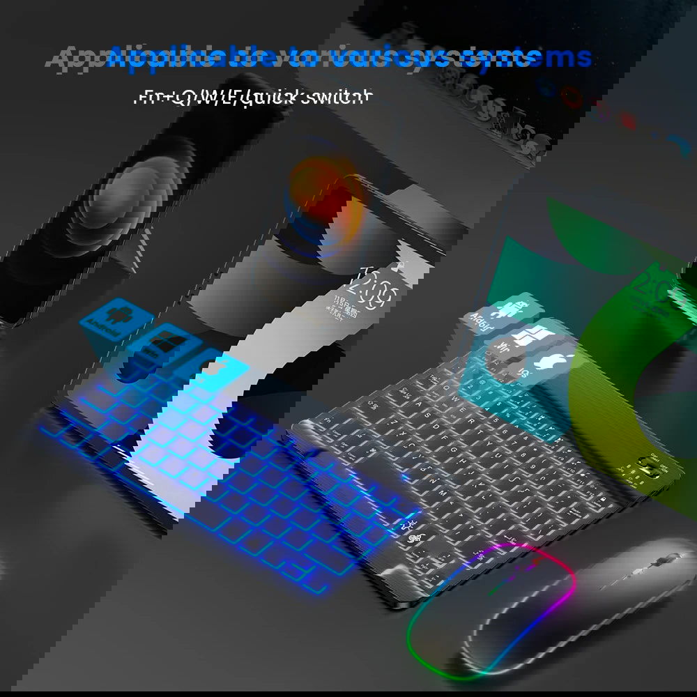 EMTRA Backlit Backlight Bluetooth Keyboard Mouse For IOS Android Windows For iPad Portuguese keyboard Spanish keyboard and Mouse - Slobuy