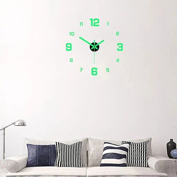 EW Creative Simple Luminous Digital Clock European Style DIY Silent Wall Clock Study Living Room Punch-Free Wall Sticker Clock - Slobuy