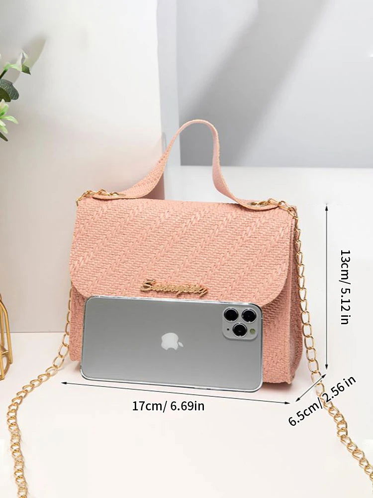 Embossing Chain Square Bag PU Leather Large Capacity Shoulder Crossbody Cell Phone Bag for Women - Slobuy