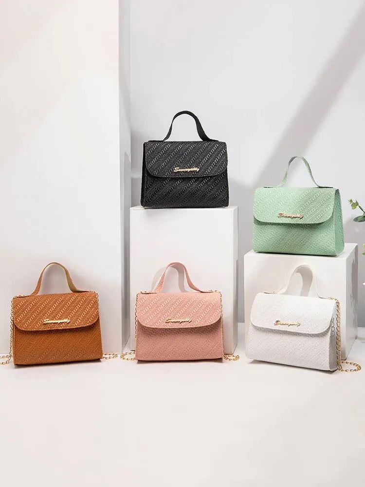 Embossing Chain Square Bag PU Leather Large Capacity Shoulder Crossbody Cell Phone Bag for Women - Slobuy