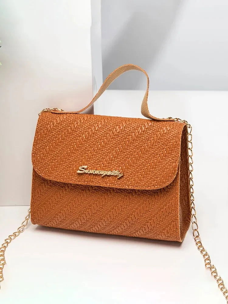 Embossing Chain Square Bag PU Leather Large Capacity Shoulder Crossbody Cell Phone Bag for Women - Slobuy