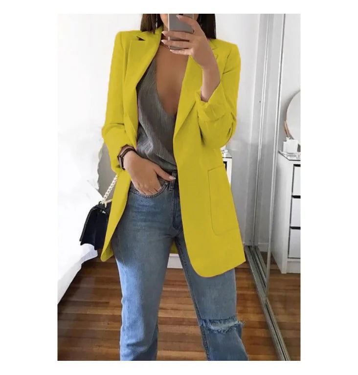 European and American Fashion Casual Suit Polo Neck Slim Fit Cardigan Temperament Women's Coat Spring and Autumn 2024 - Slobuy