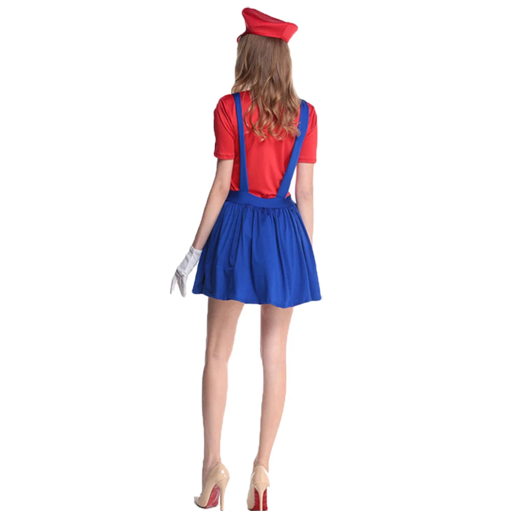Game Boys Plumber Bros Cosplay Costumes Funny Halloween Carnival Outfits for Kids Adult Fancy Jumpsuit with Hat Mustache Gloves - Slobuy