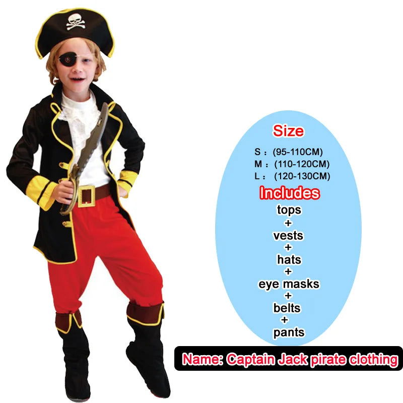 Halloween Costumes Kids Boys Pirate Costume Children Captain Jack Cosplay set for Christmas New Year Purim Pirate Clothes - Slobuy