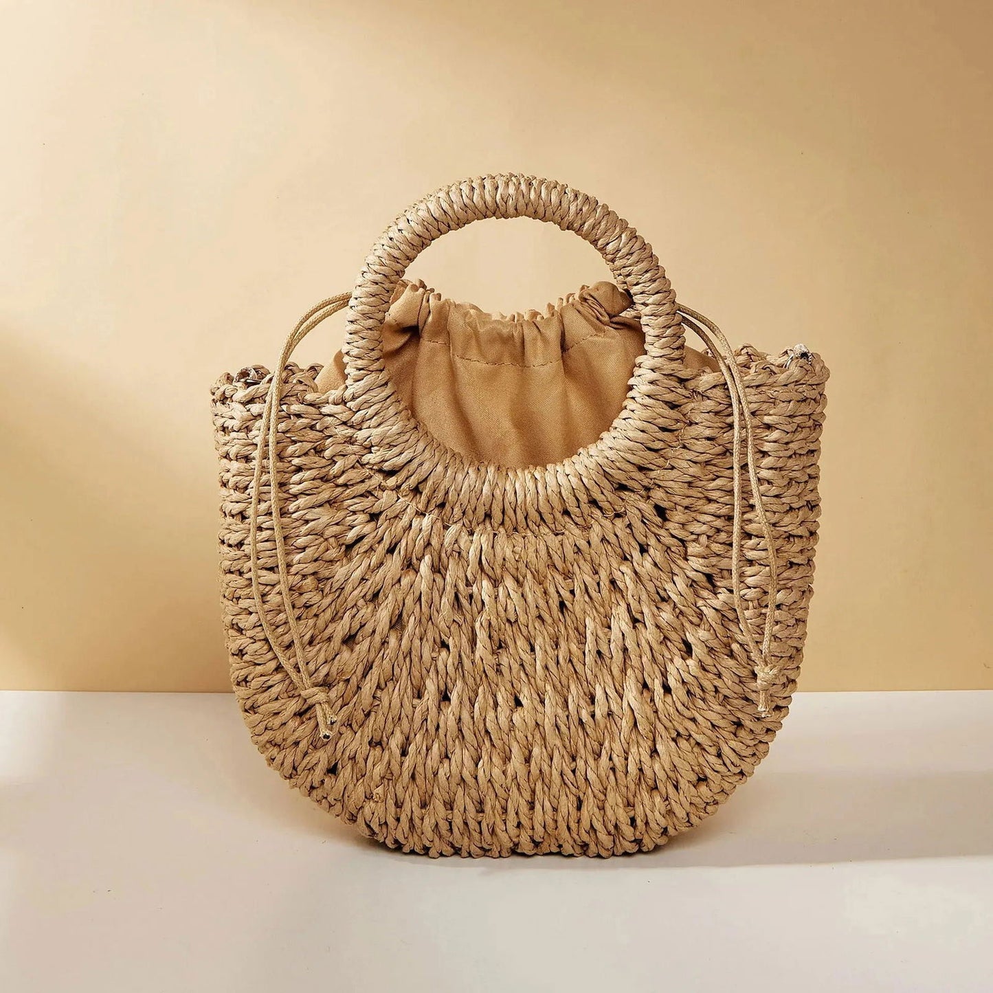 Handwoven Straw Rattan Half-Moon Beach Handbag Large Capacity Women Summer Hollow Out Crossbody Shoulder Bag - Slobuy