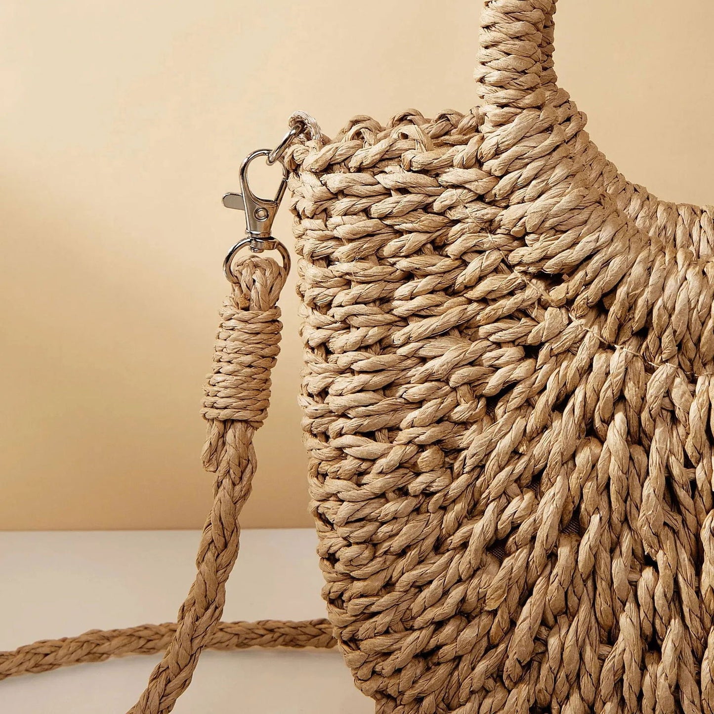 Handwoven Straw Rattan Half-Moon Beach Handbag Large Capacity Women Summer Hollow Out Crossbody Shoulder Bag - Slobuy