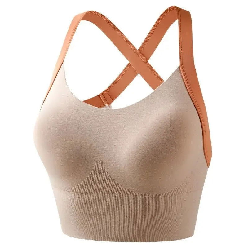 High-Intensity Sports Underwear Women Back Color Collision One-Piece Sports Bra Outer Wear Cross Strap Back Yoga Undershirt - Slobuy