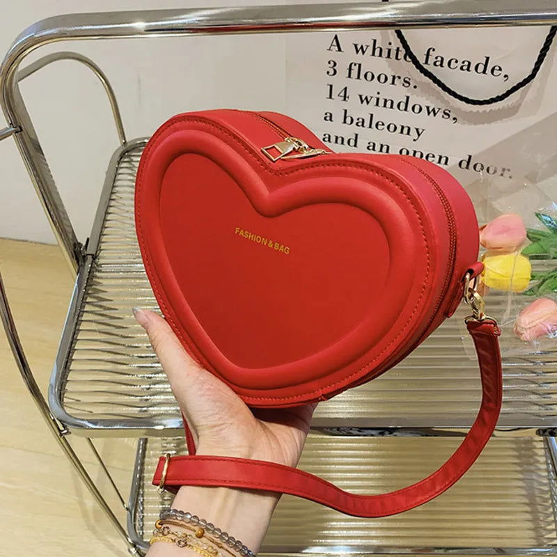 Hot Sale Heart Shape Crossbody Bags For Women Solid Pu Leather Shoulder Bags Fashion Handbags - Slobuy