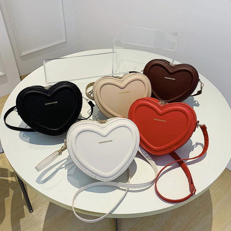 Hot Sale Heart Shape Crossbody Bags For Women Solid Pu Leather Shoulder Bags Fashion Handbags - Slobuy
