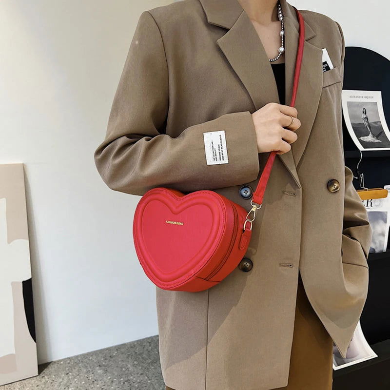 Hot Sale Heart Shape Crossbody Bags For Women Solid Pu Leather Shoulder Bags Fashion Handbags - Slobuy