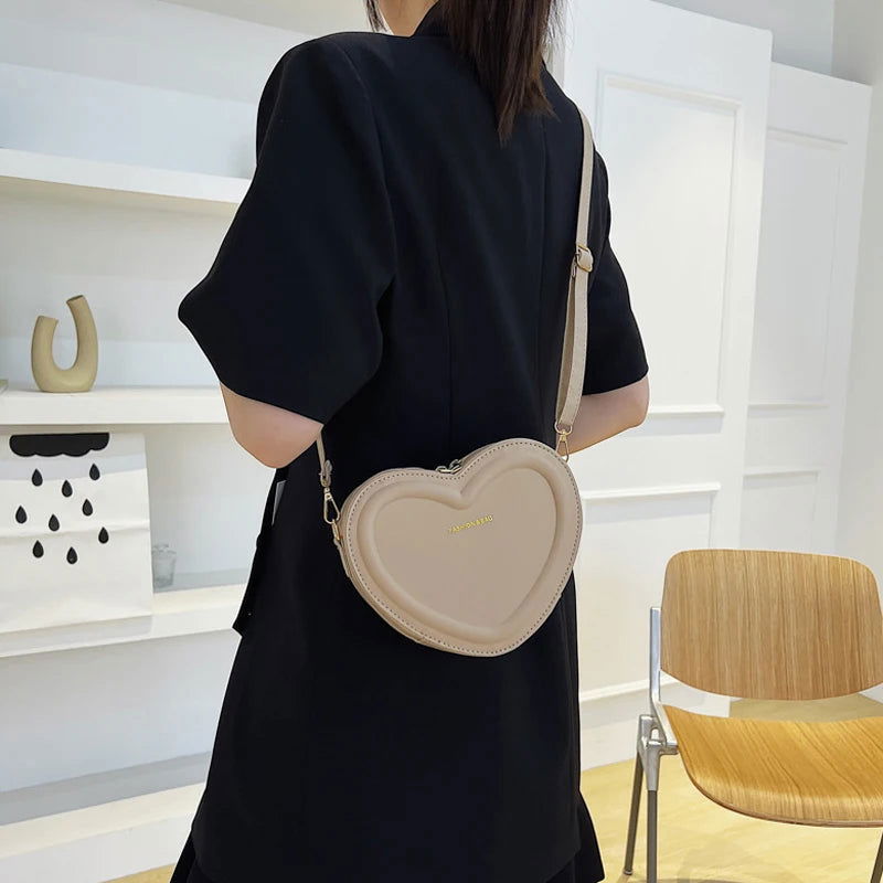 Hot Sale Heart Shape Crossbody Bags For Women Solid Pu Leather Shoulder Bags Fashion Handbags - Slobuy