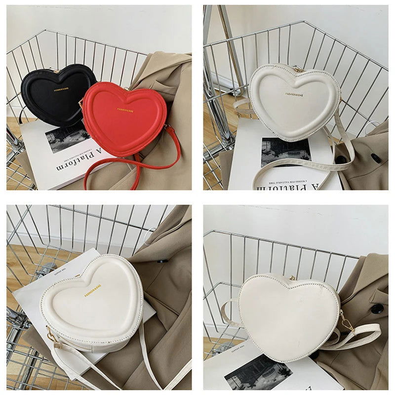 Hot Sale Heart Shape Crossbody Bags For Women Solid Pu Leather Shoulder Bags Fashion Handbags - Slobuy