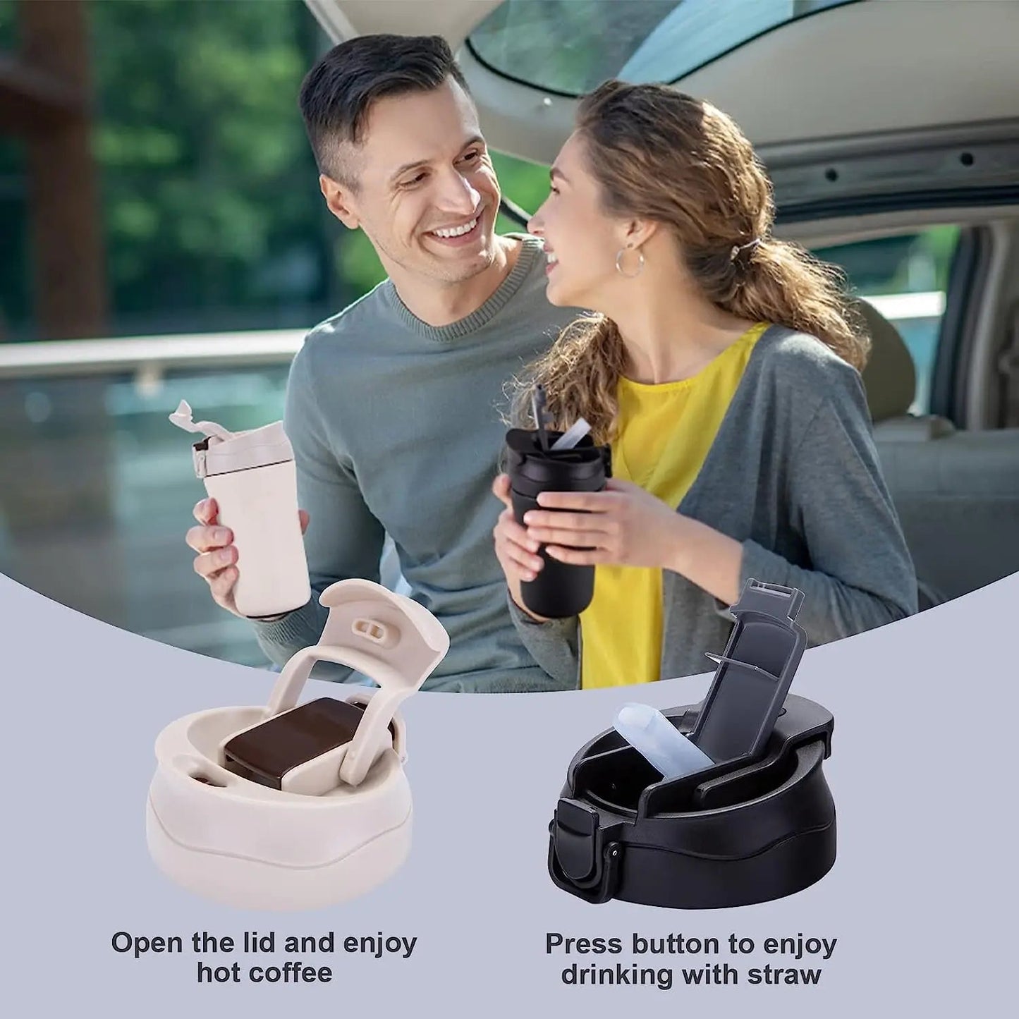 Travel Coffee Mug Vacuum Insulated Bottle Spill Proof with Lid Straw Reusable Tumbler Keep Hot/Ice Coffee Tea Car Thermos Cup - Slobuy
