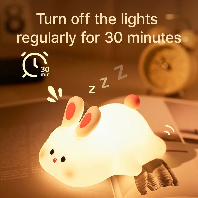 LED Night Lights Cute Sheep Panda Rabbit Silicone Lamp USB Rechargeable Timing Bedside Decor Kids Baby nightlight Birthday Gift - Slobuy