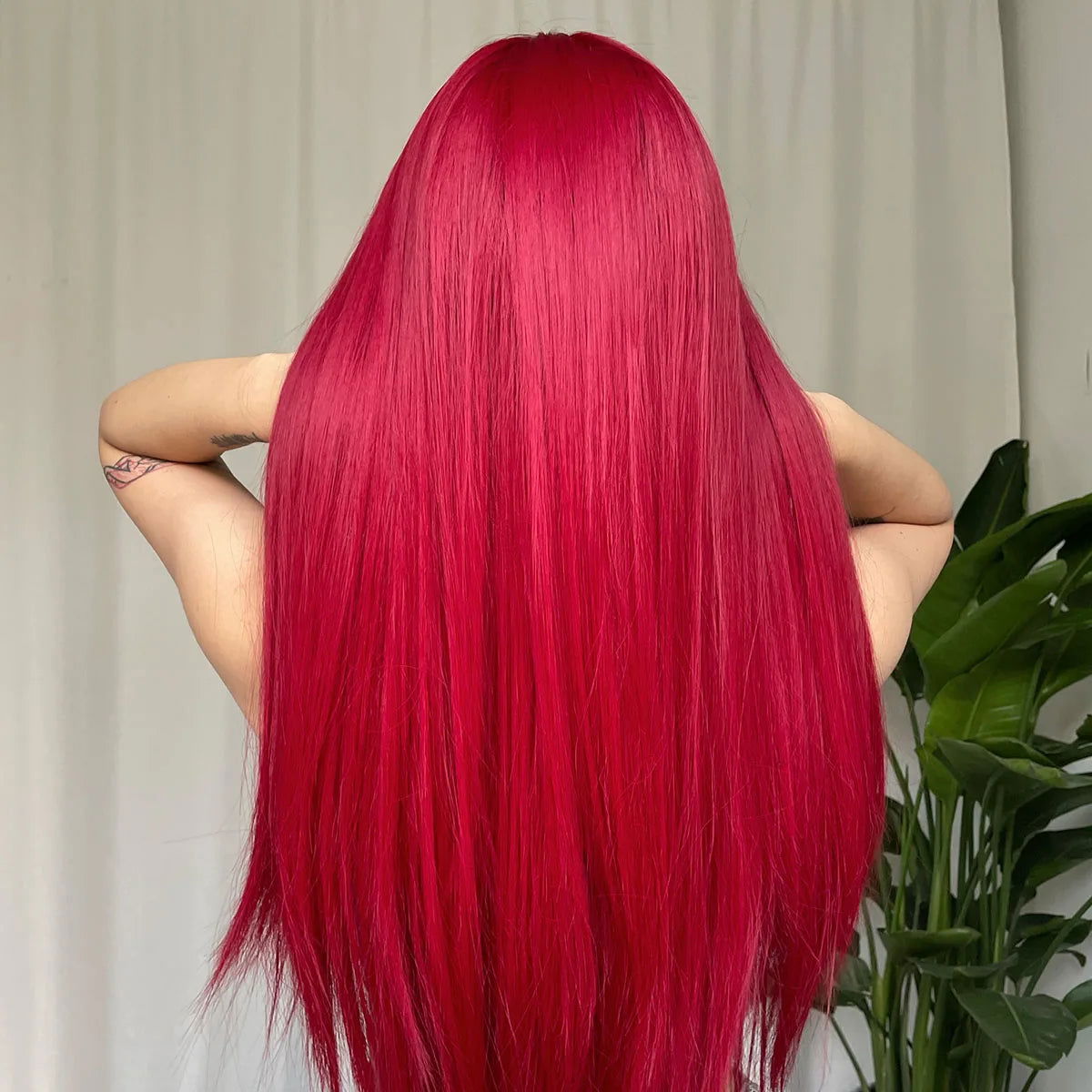 Light Wine Red Synthetic Wigs With Bangs for Women Long Straight Hair Wig Natural Cosplay Party Heat Resistant - Slobuy