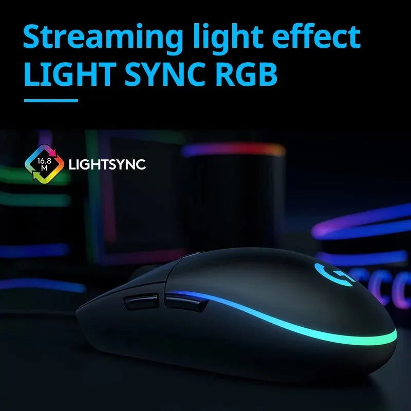 Logitech G102 Mouse Original Ergonomic Mouse Optical 8000DPI 16.8M Color LED Customizing 6 Buttons Wired Pc Gaming Accessories - Slobuy