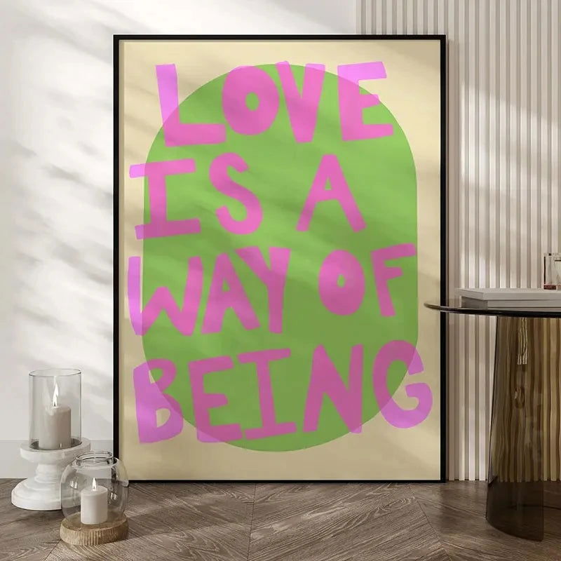 Love Is A Way Of Being Colorful Pink Love Quote Poster Maximalist Wall Art Canvas Painting For Living Room Eclectic Home Decor - Slobuy