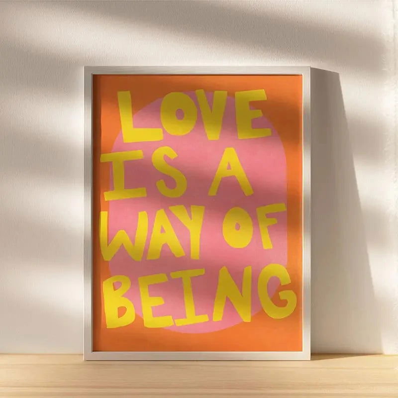 Love Is A Way Of Being Colorful Pink Love Quote Poster Maximalist Wall Art Canvas Painting For Living Room Eclectic Home Decor - Slobuy