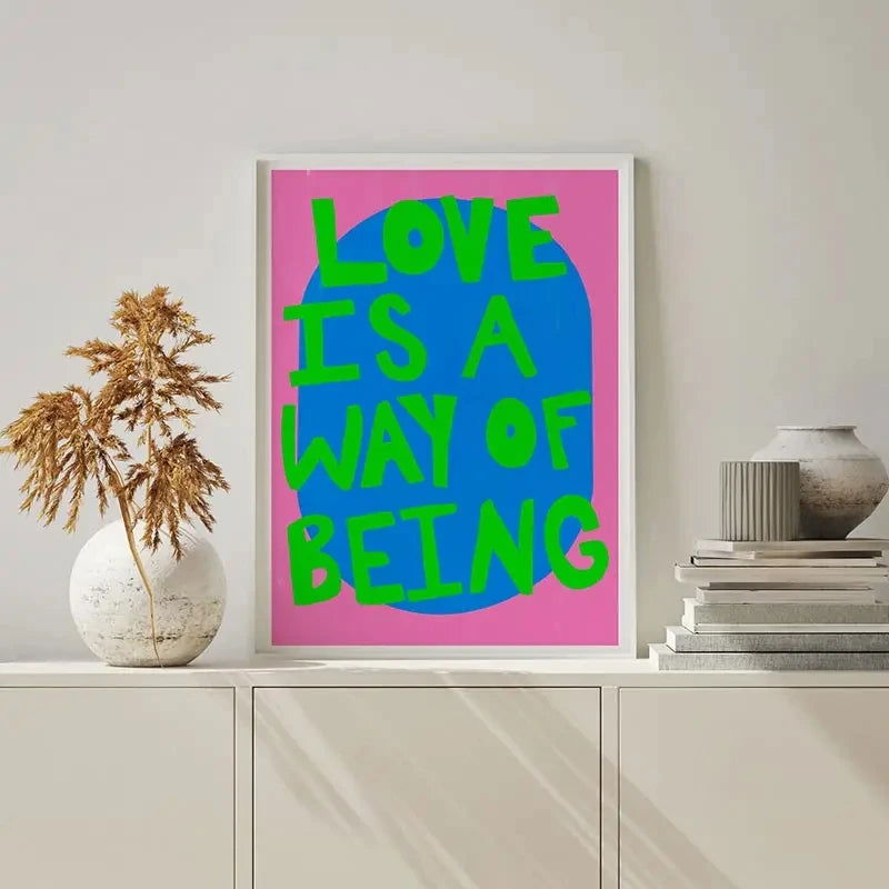 Love Is A Way Of Being Colorful Pink Love Quote Poster Maximalist Wall Art Canvas Painting For Living Room Eclectic Home Decor - Slobuy