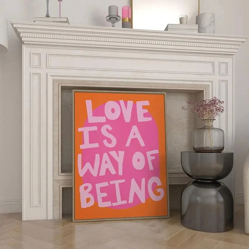 Love Is A Way Of Being Colorful Pink Love Quote Poster Maximalist Wall Art Canvas Painting For Living Room Eclectic Home Decor - Slobuy