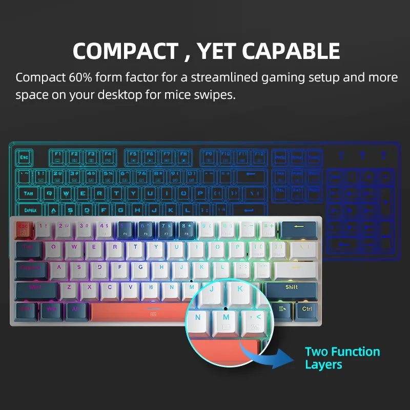 Machenike K500-B61 Mini Mechanical Keybaord 60% Form Factor 61Keys Gaming Keybaord Wired Full Key Hot-Swappable RGB Backlit - Slobuy