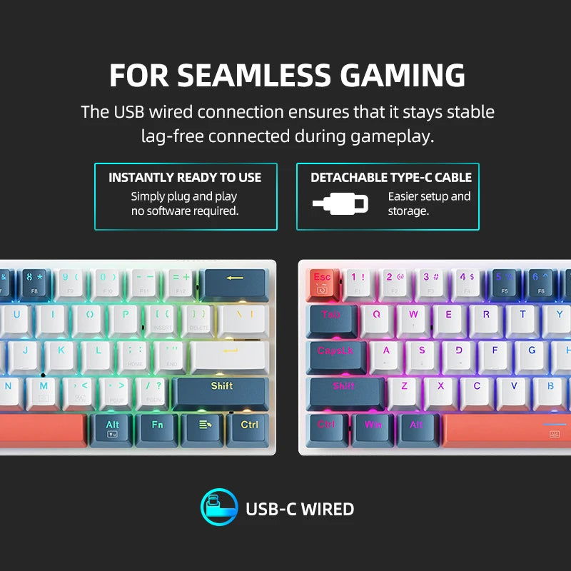 Machenike K500-B61 Mini Mechanical Keybaord 60% Form Factor 61Keys Gaming Keybaord Wired Full Key Hot-Swappable RGB Backlit - Slobuy